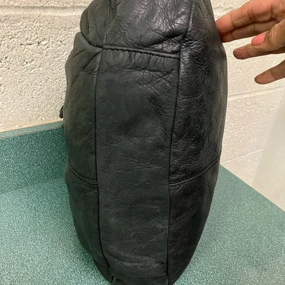 J Crew Leather Bag Purse Black Distressed Bohemian Chic - Picture 5 of 17